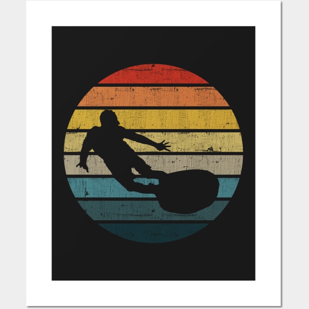 Bodyboarding Surfer Silhouette On A Distressed Retro Sunset product Wall Art by theodoros20